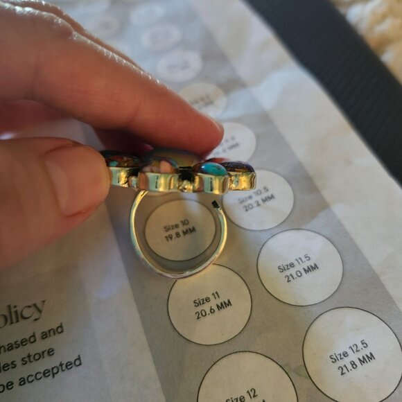 Audra Ring / Sterling Silver GORGEOUS Spiny Oyster Turquoise Opal Daisy Ring - Picture 13 of 13